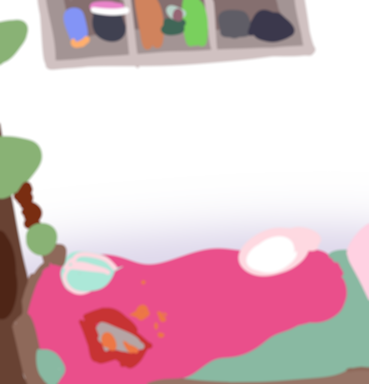 Ejemplo de fondo simple: habitación con cama, estantería y elementos decorativos.